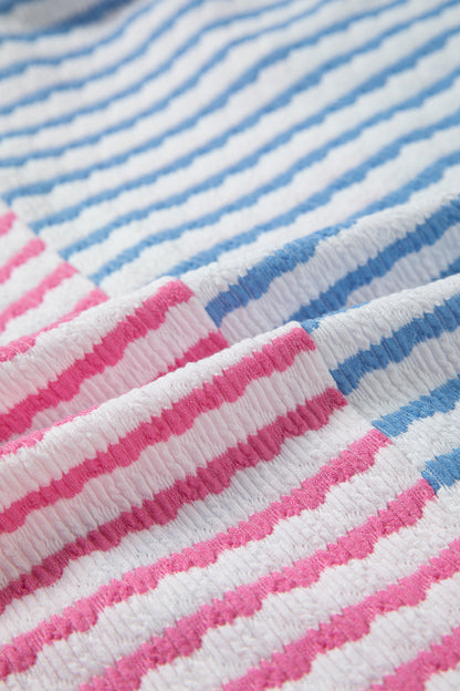 Stripe Colorblock Patchwork Half-Zip Long Sleeve Top