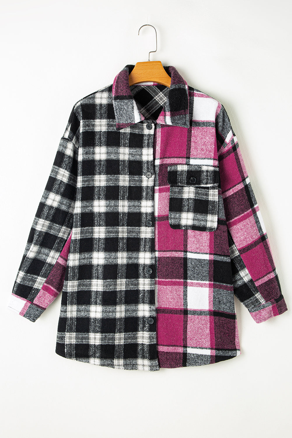 Plaid Colorblock Buttoned Shacket