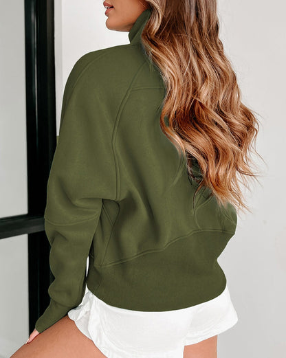 Half Zip Thumbhole Sleeve Sweatshirt