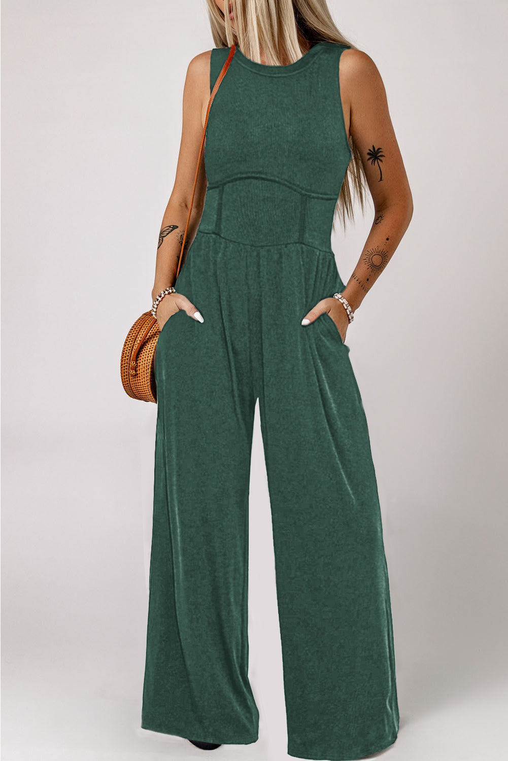 Cinched Waist Wide Leg Jumpsuit