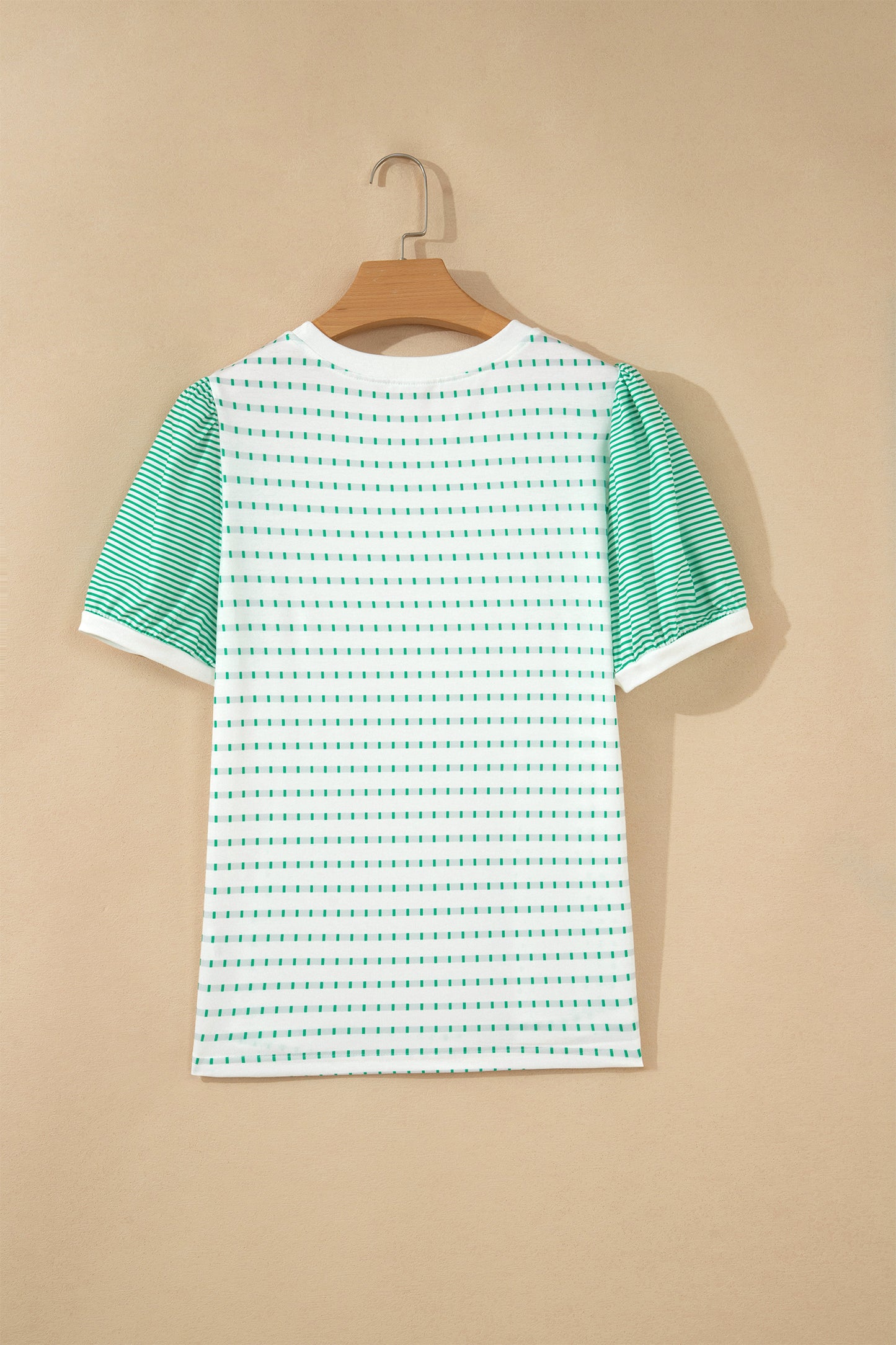 Stripe Patchwork Short Puff Sleeve Top