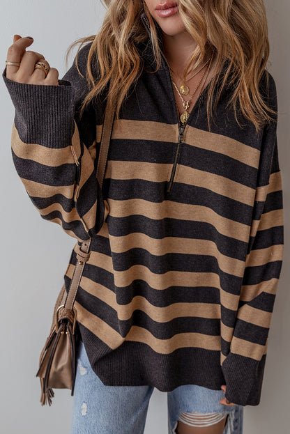 Stripe Quarter Zip Oversized Sweater