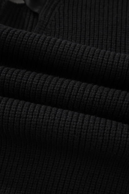 Ribbon Knot Backless Drop Shoulder Ribbed Sweater
