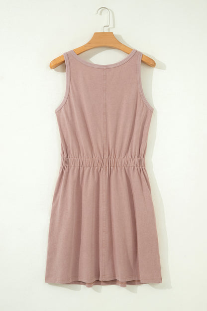 Mineral Wash Scoop Neck Elastic Waist Mini Dress