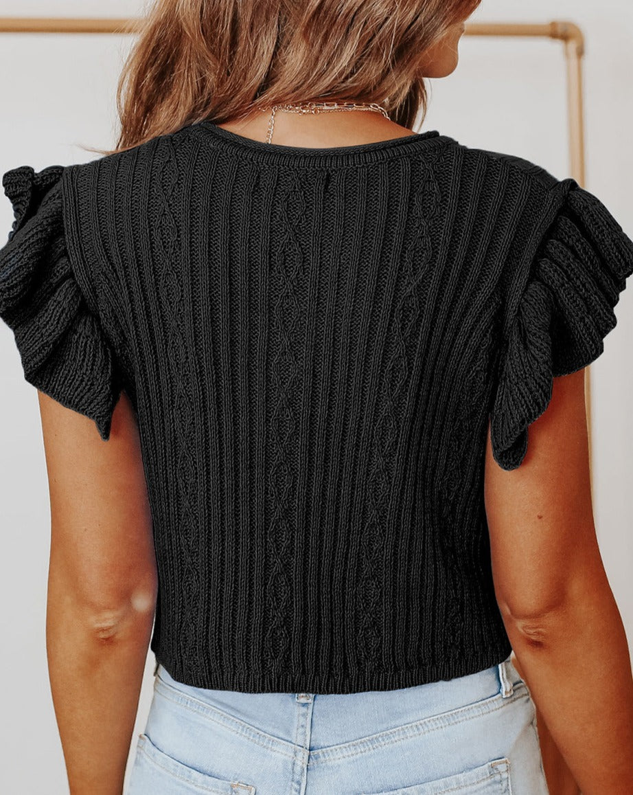 Cable Knit Ruffle Sleeve Top