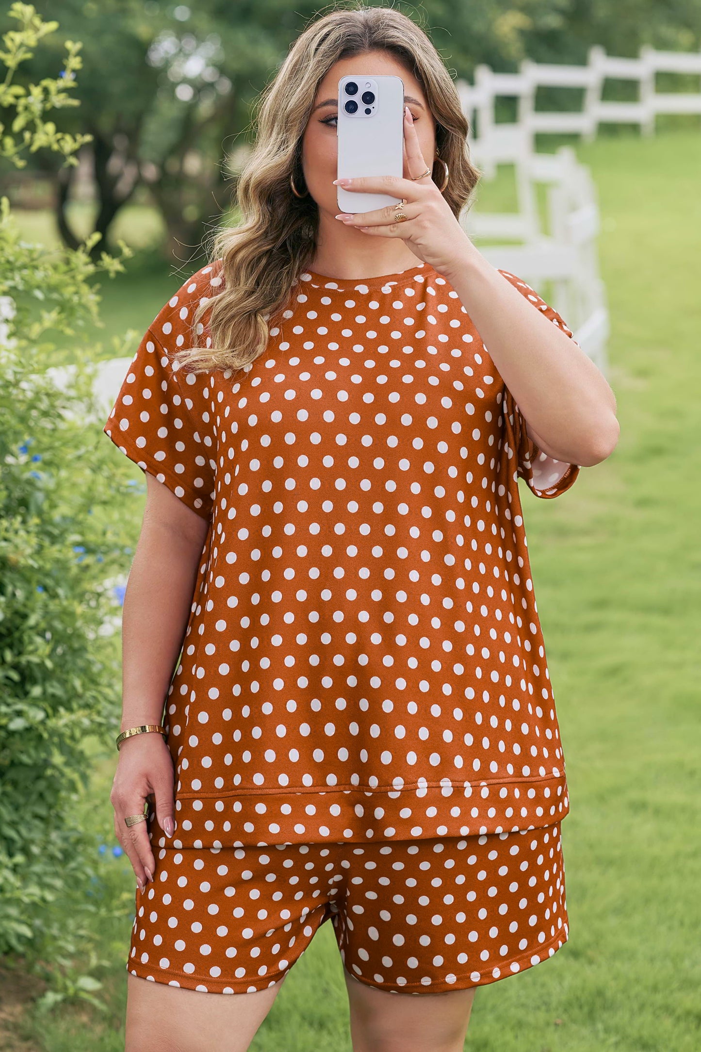 Plus Size Polka Dot Tee & Loose Shorts Set