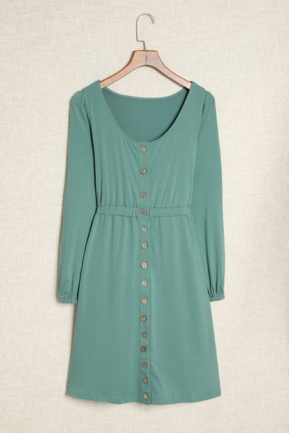 Solid Button-Up Scoop Neck Dress