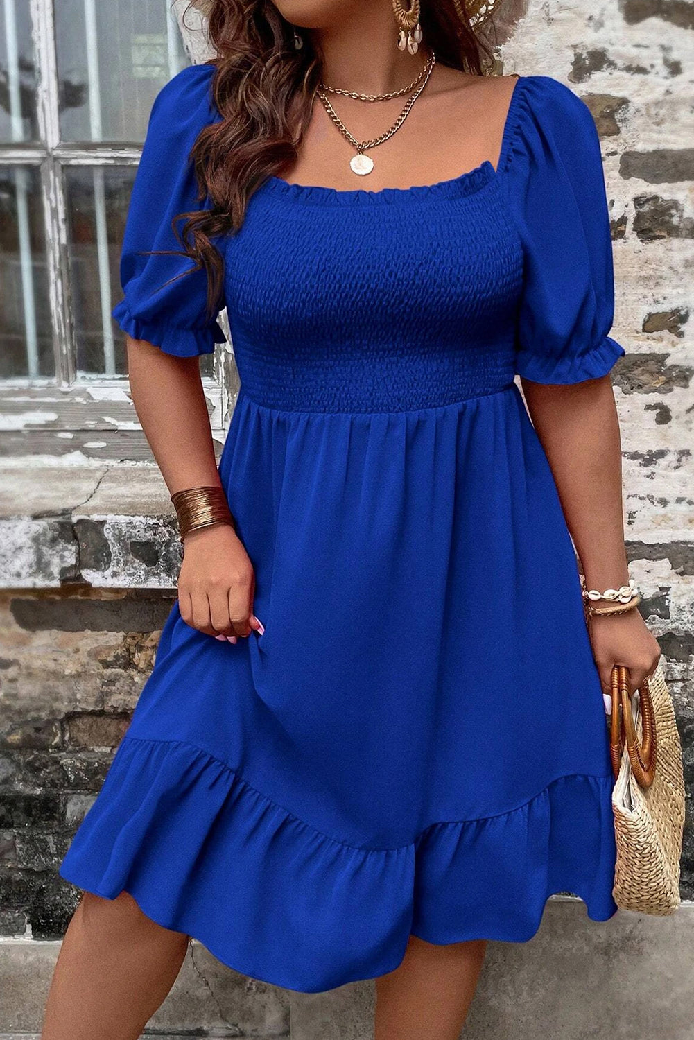 Smocked Ruffle Puff Sleeve Dress Plus Size