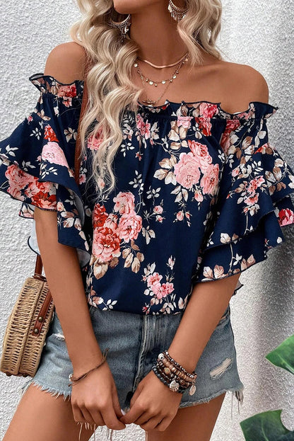 Floral Ruffle Off Shoulder Blouse