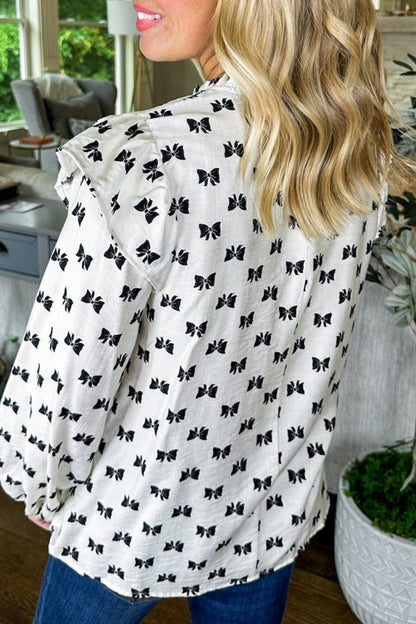 Bow Ruffle Long Sleeve Blouse