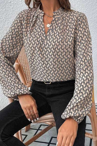 Geometric Puff Sleeve Blouse