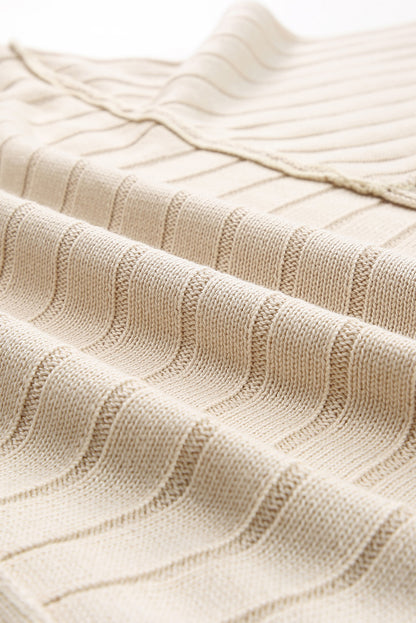 Ribbed Knit Reverse Seam 3/4 Sleeve Sweater