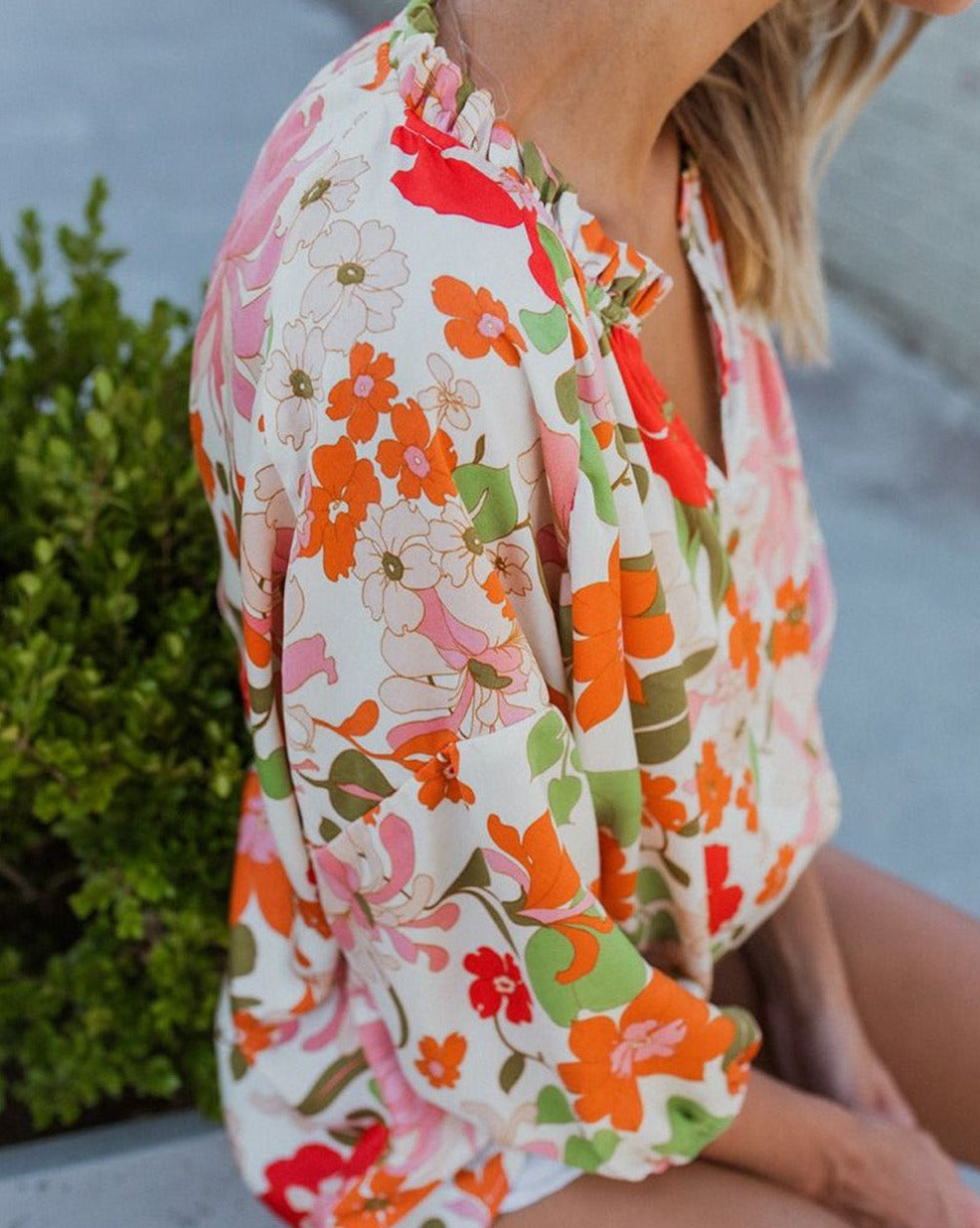 Floral 3/4 Puff Sleeve Blouse