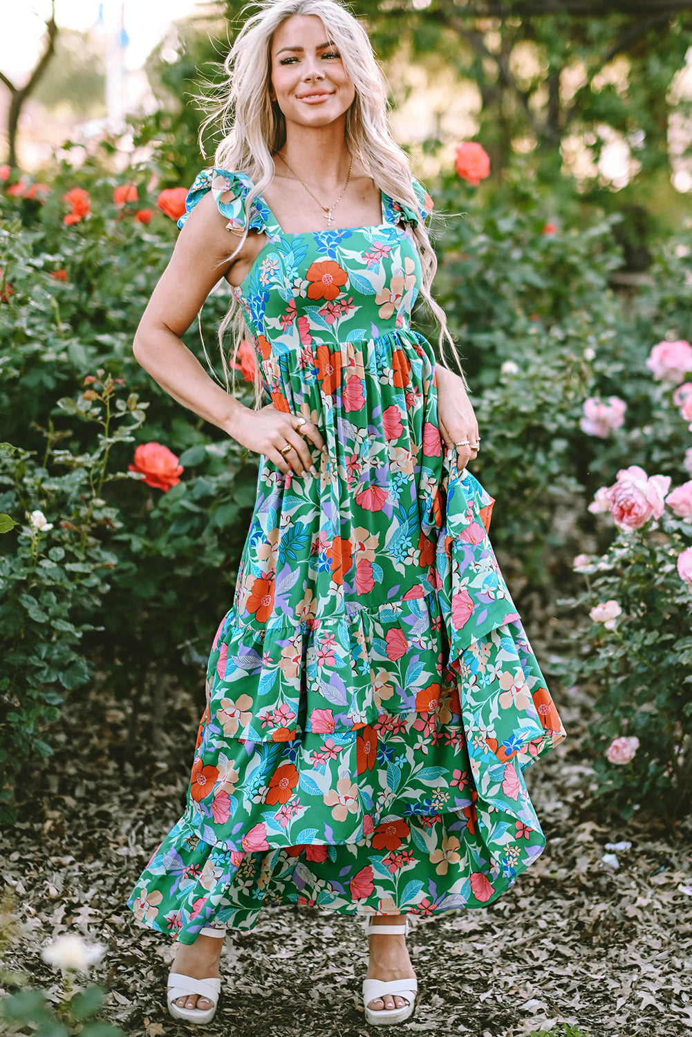 Floral Sleeveless Ruffle Tiered Maxi Dress
