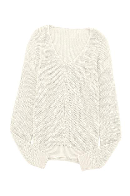 Ribbed Long Sleeve V-Neck Sweater