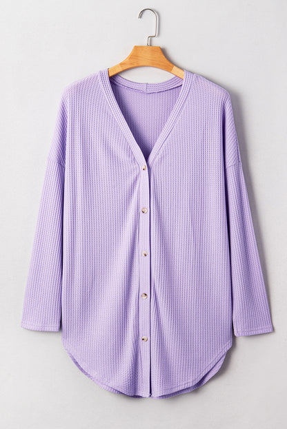 Plus Size Solid Waffle Knit Button-Front Cardigan