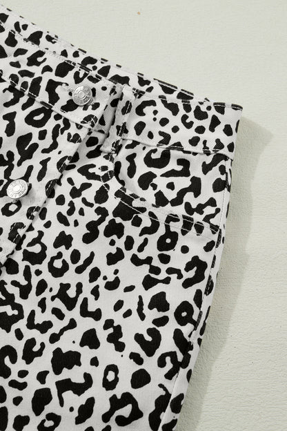 Leopard Denim Buttoned Overlap Shorts