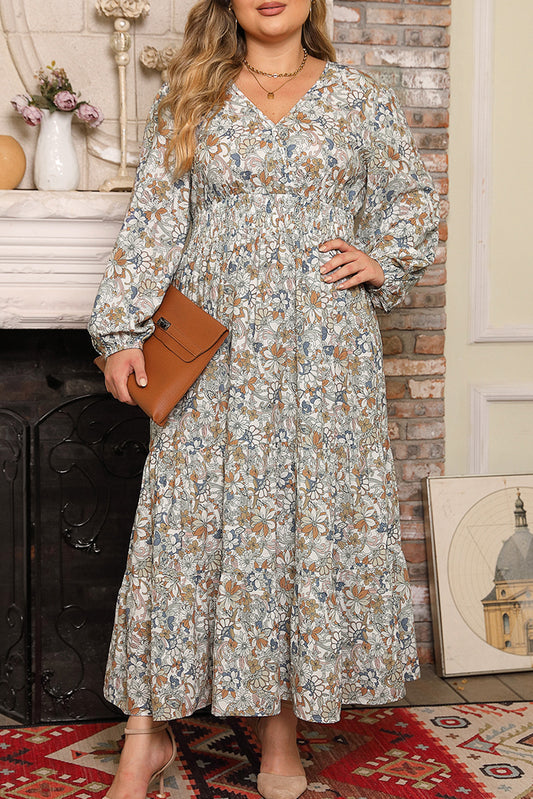 Floral Puff Sleeve Maxi Dress Plus Size