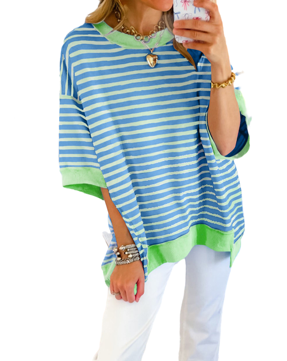 Stripe Contrast Trim Oversized T-Shirt