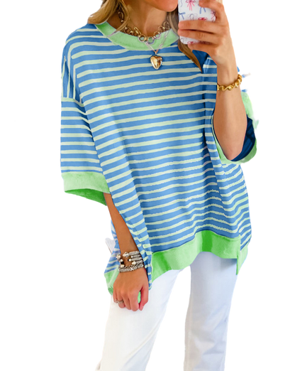 Stripe Contrast Trim Oversized T-Shirt