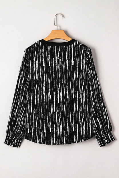 Abstract V-Neck Long Sleeve Blouse