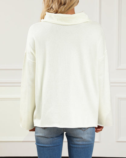 Cowl Turtleneck Exposed Seam Sweater