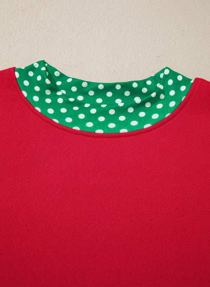 Plus Size Polka Dot Contrast Trim Mock Neck Sweatshirt