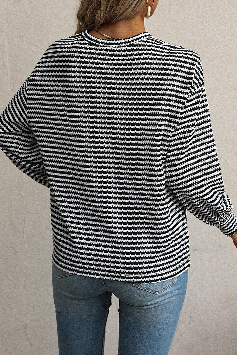 Stripe Puff Long Sleeve T-Shirt Plus Size