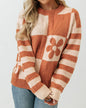 Checkered Floral Stripe Colorblock Sweater