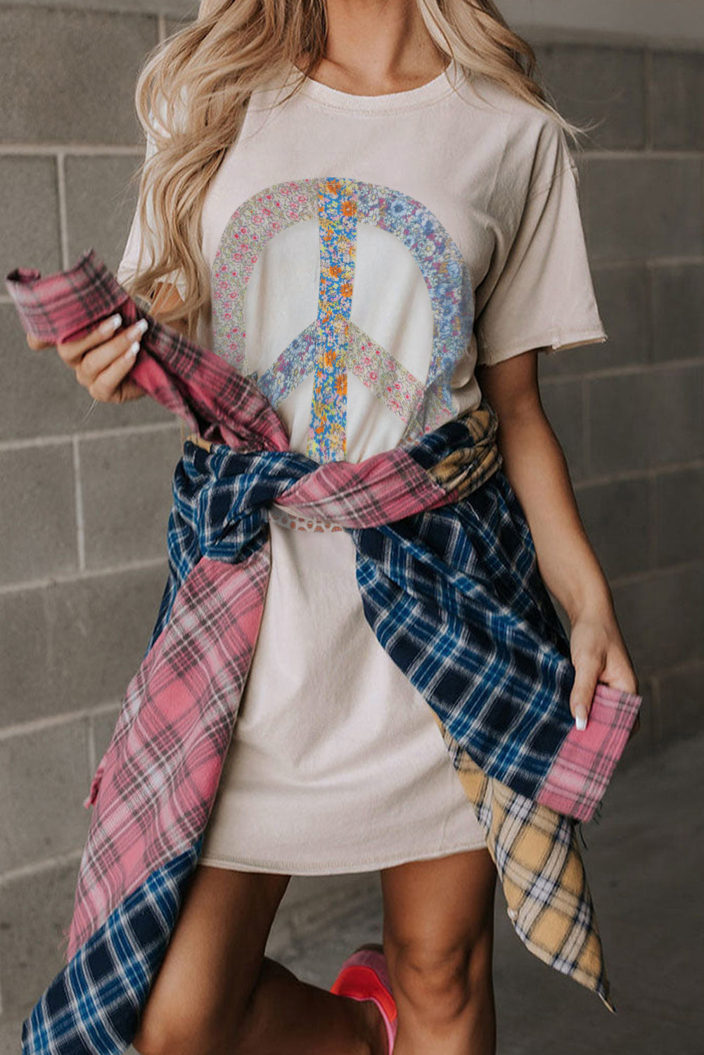 Floral Peace Sign T-Shirt Dress