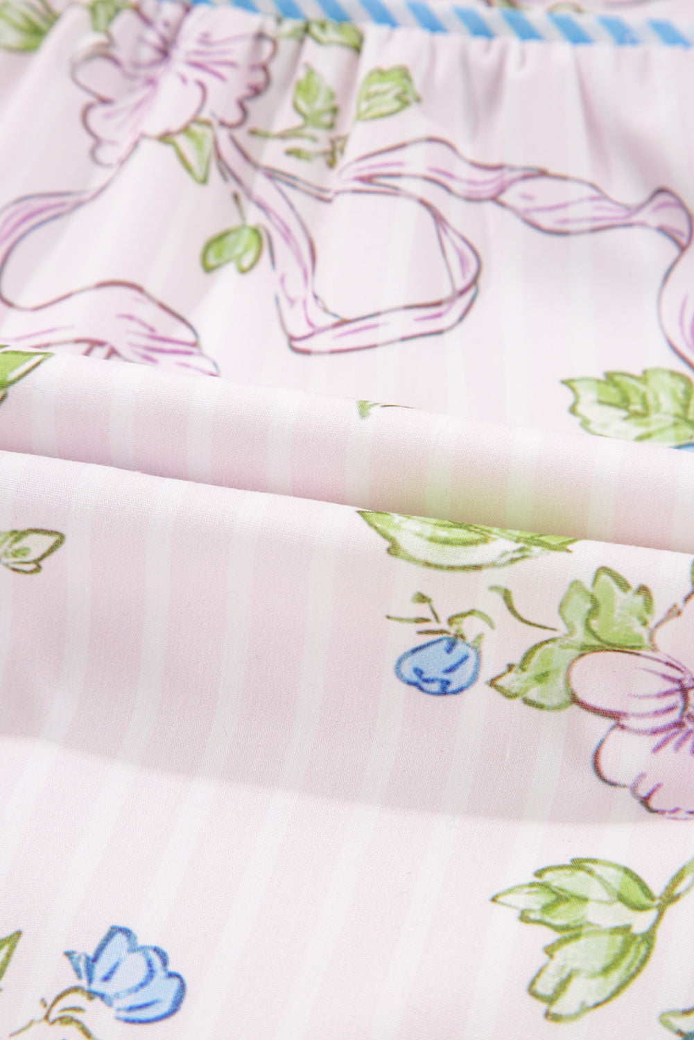 Floral Stripe Contrast Tie Split Neck Mini Dress