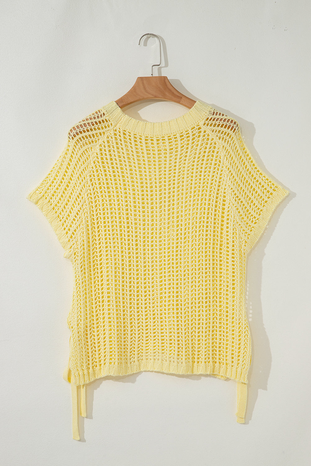 Hollow-out Crochet Tie Side Short Sleeve Sweater