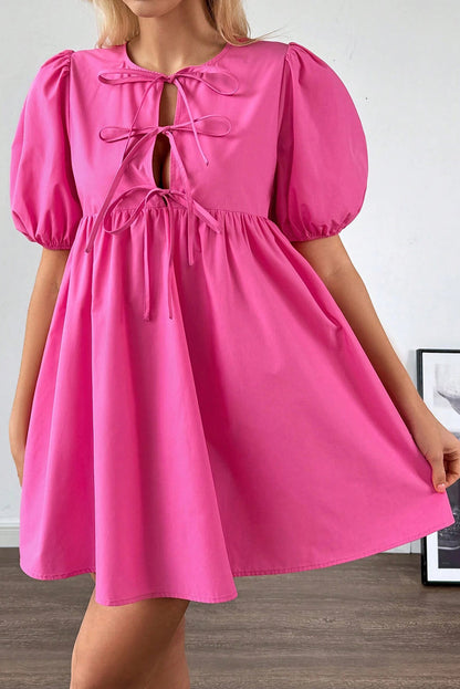 Solid Puff Sleeve Mini Dress