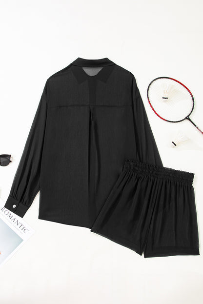 Sheer Shirt and Shorts Swim Cover-Up Set