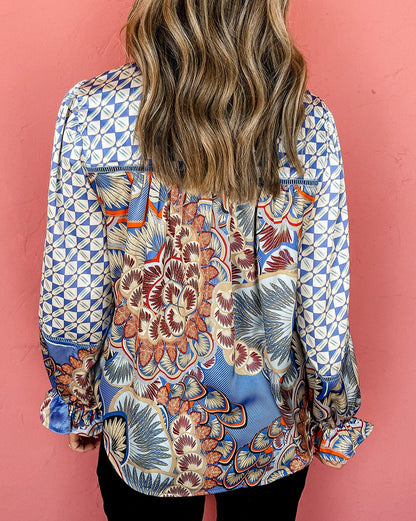 Floral Geometric Long Sleeve Blouse