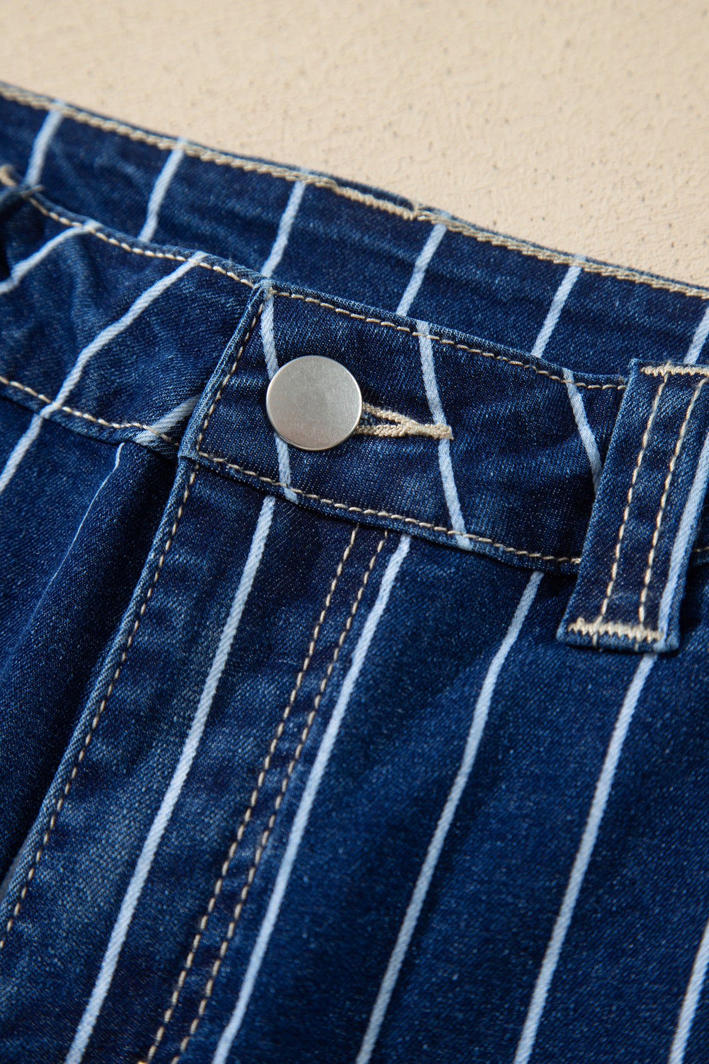 Denim Stripe Metal Button Detail Shorts