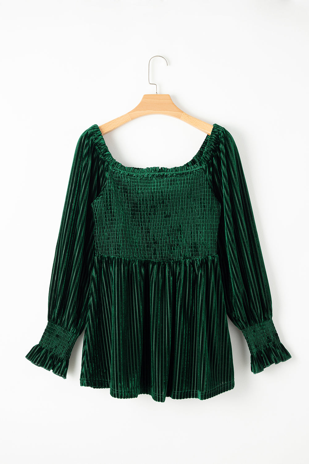 Ribbed Velvet Smocked Babydoll Blouse
