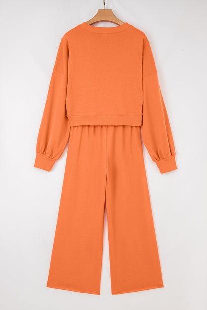 Solid Puff Sleeve Top and Drawstring Pants Set
