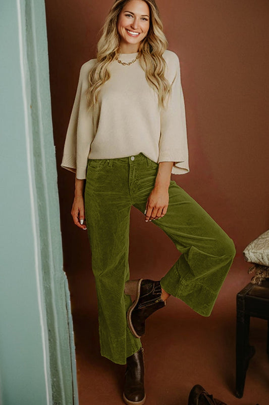Solid Corduroy High Waist Wide Leg Pants