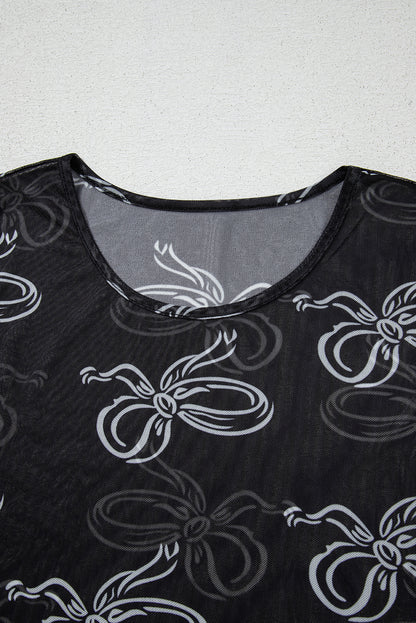 Bow Tie Mesh Long Sleeve Top