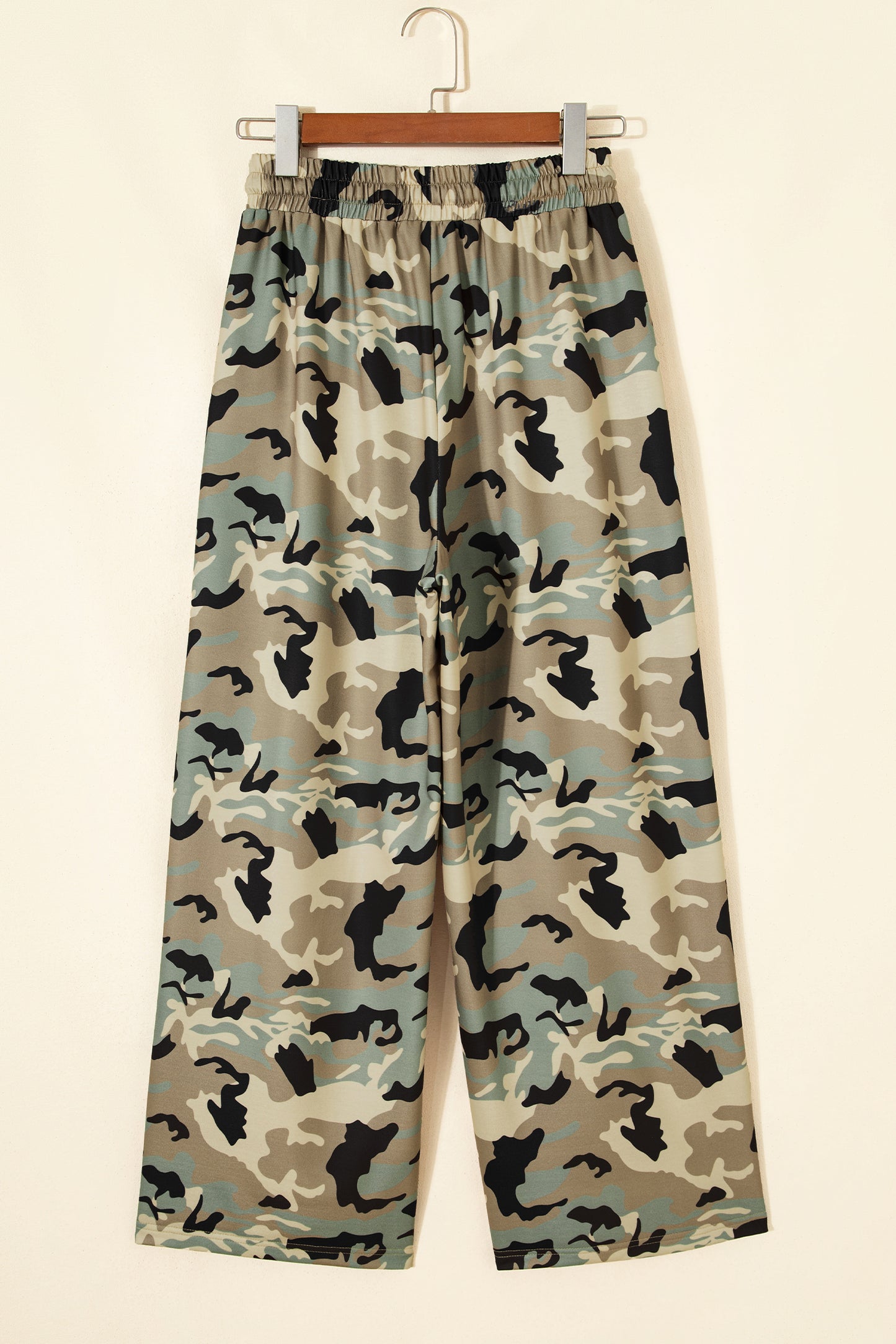 Camo Drawstring Elastic Waist Wide Leg Pants