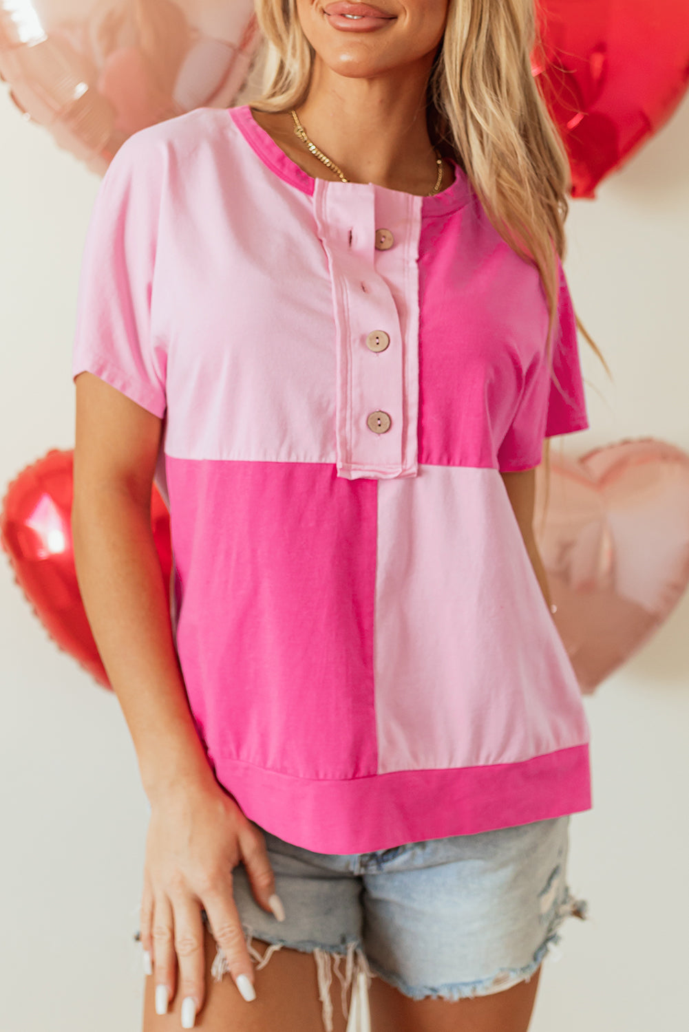 Colorblock Half Buttoned T-Shirt