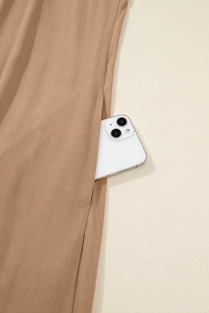 Plus Size Smocked V-Neck Leopard Piping Maxi Dress