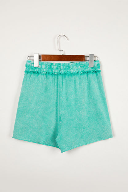 Mineral Wash Drawstring Elastic Waist Raw Edge Shorts