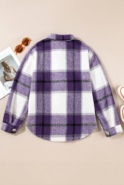 Plaid Button-Up Long Sleeve Pocketed Shacket
