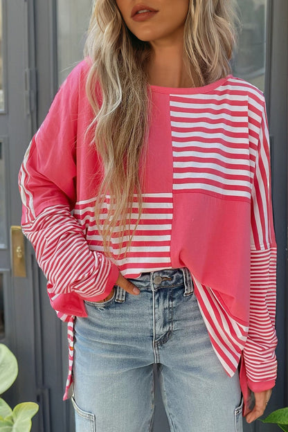 Stripe Patchwork Long Sleeve Tunic Top