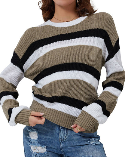 NEW! Striped Crew Neck Knit Sweater