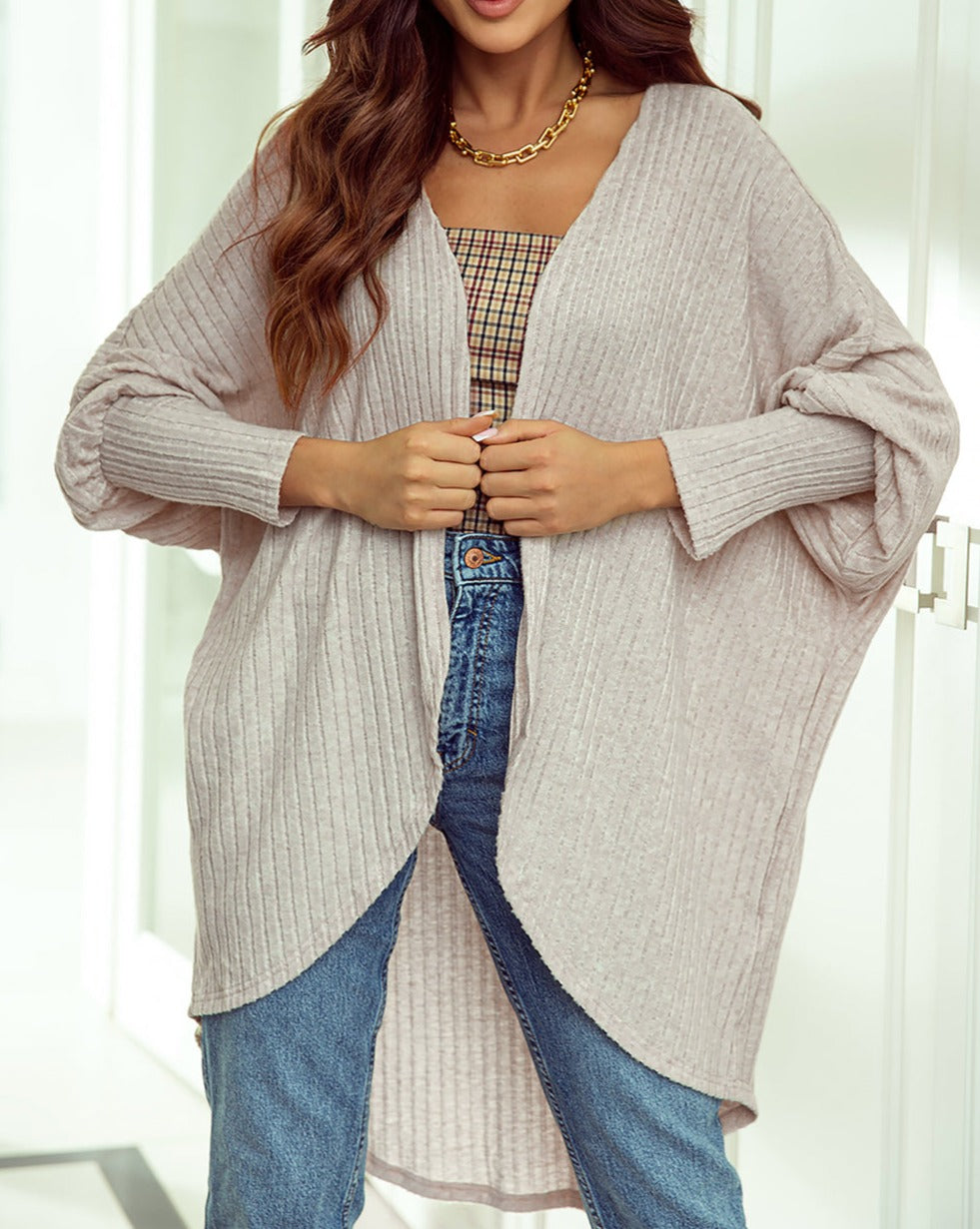 Ribbed Batwing Sleeve Cardigan