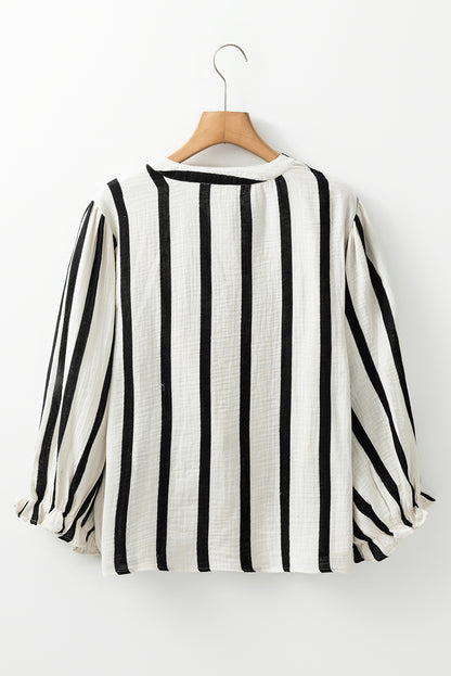 Stripe Ruffle Sleeve Buttoned Shirt