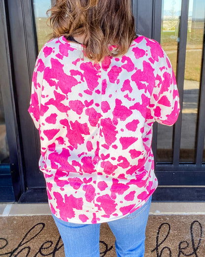 Cow Spot Long Sleeve Top Plus Size